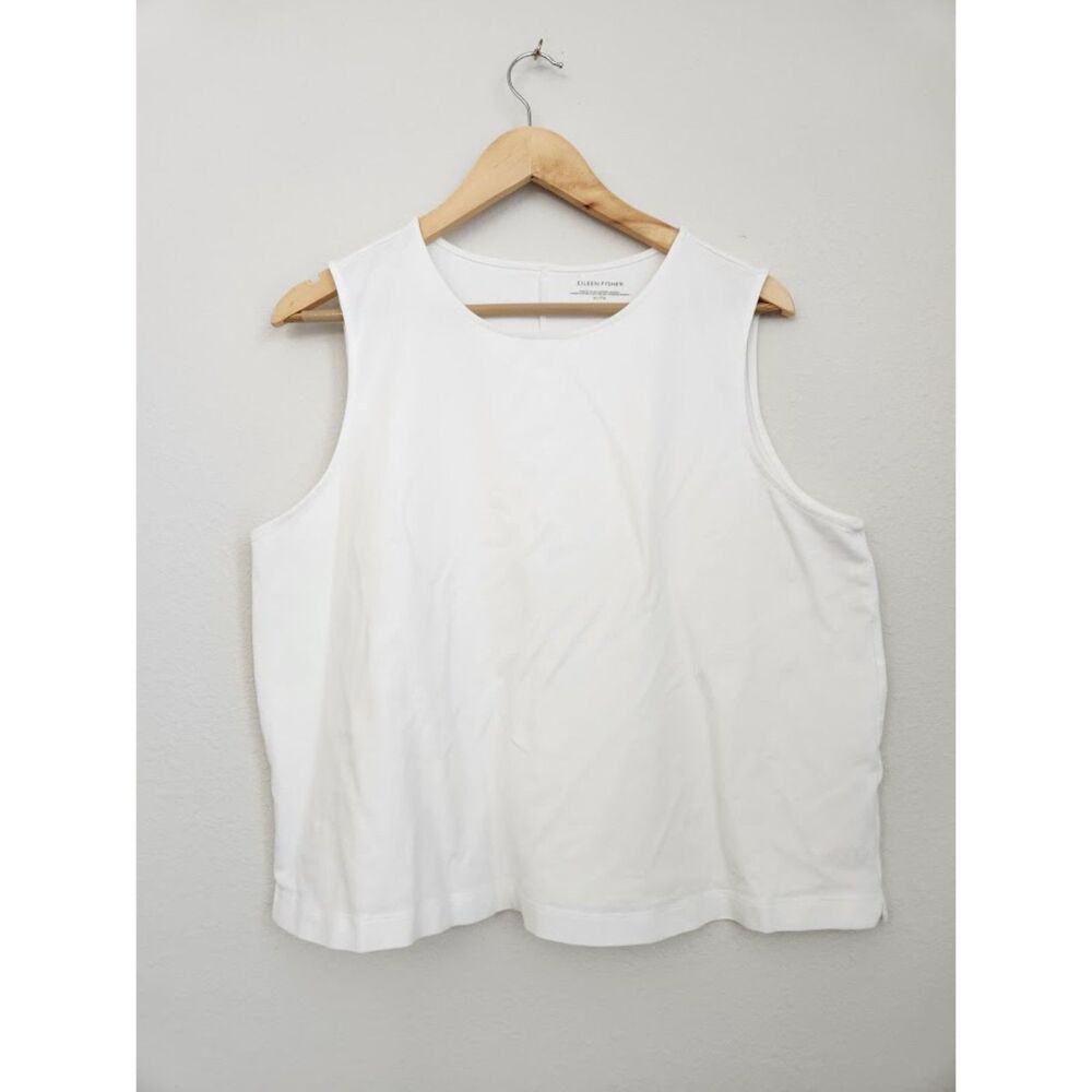 EILEEN FISHER White Organic Cotton Stretch Tank Top | Size XL